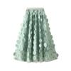 Qooth Women 3D Design Polka Dot Tulle Mesh Skirt Vintage Elastic Waist Long A-line Tutu Skirt QT2176