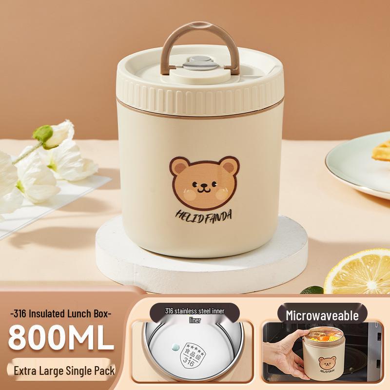 316 Stainless Steel Insulated Double-Layer Microwaveable Bento Lunch Box for Students and Office Workers