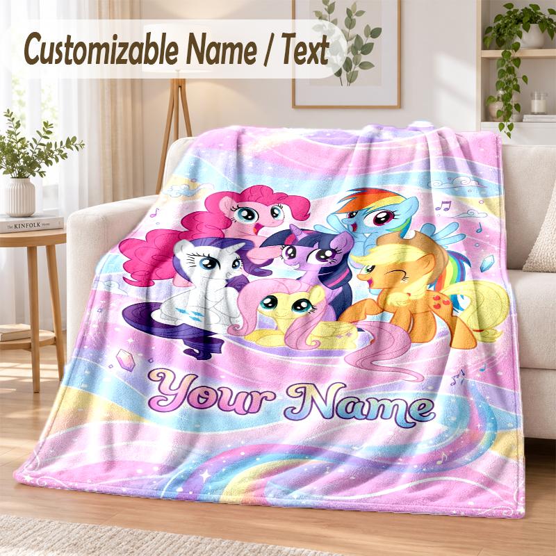 My Little Pony Custom Name Flannel Throw Blanket Soft Warm for Sofa Bed Indoor Home Use