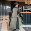 New Retro Splicing Contrasting Colors Long Knee Trench Coat Large Size Loose Coat Jacket