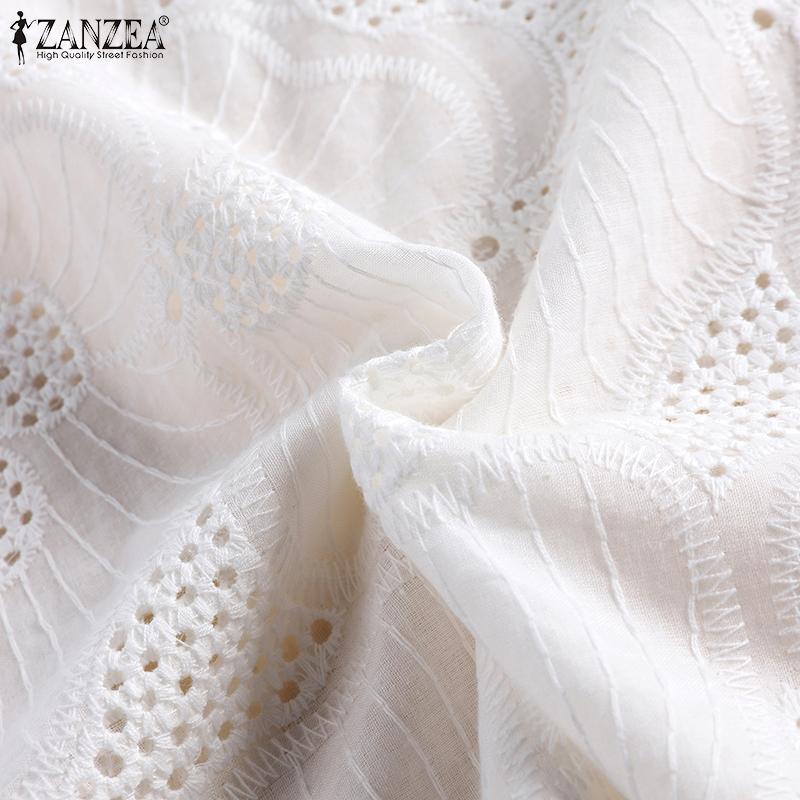 ZANZEA Летние повседневные кружевные вязаные крючком топы с круглым вырезом и половиной рукавов