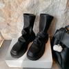Виноградная мать зима новые плиссированные ботфорты на каблуке повседневный стиль корейская версия рыцарские ботинки удобная мягкая кожа ретро короткие ботинки