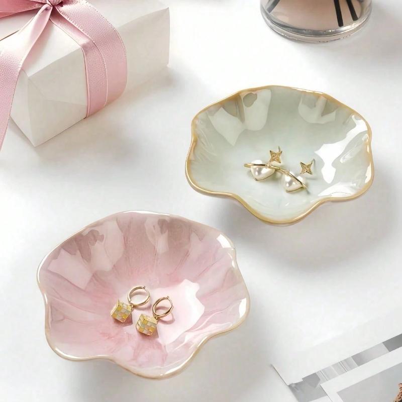 Elegant Ceramic Lotus Leaf Jewelry Organizer Earrings, Rings Accessories, Perfect for Birthdays or Gift Flower Shaped Trays