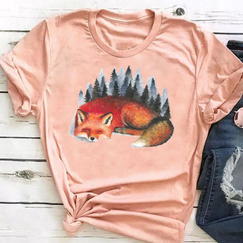 Graphic Tee Short Sleeve Summer Top Wild Animal Sweet Trend Cute 90s Print Ladies Female T Clothing Casual Women's Fashion T-shirt