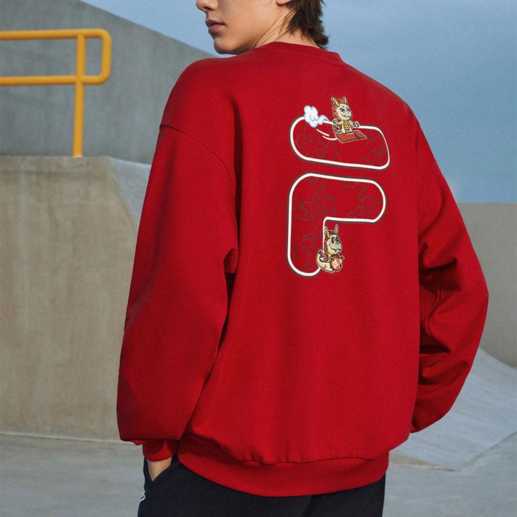 Fila Fusion Серия CNY Год Дракона Узор Дракона Свитшот с круглым вырезом Свободный свитшот Унисекс свитшот Туманно-красный T11U413212F-RD