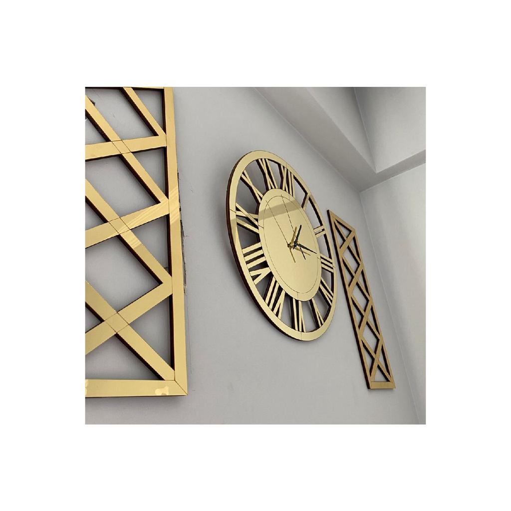 Стильные настенные часы, набор из 3 предметов, золото, 40 см. Декоративные стильные настенные часы с римскими цифрами, 18x48 см. Перекрестные столы.