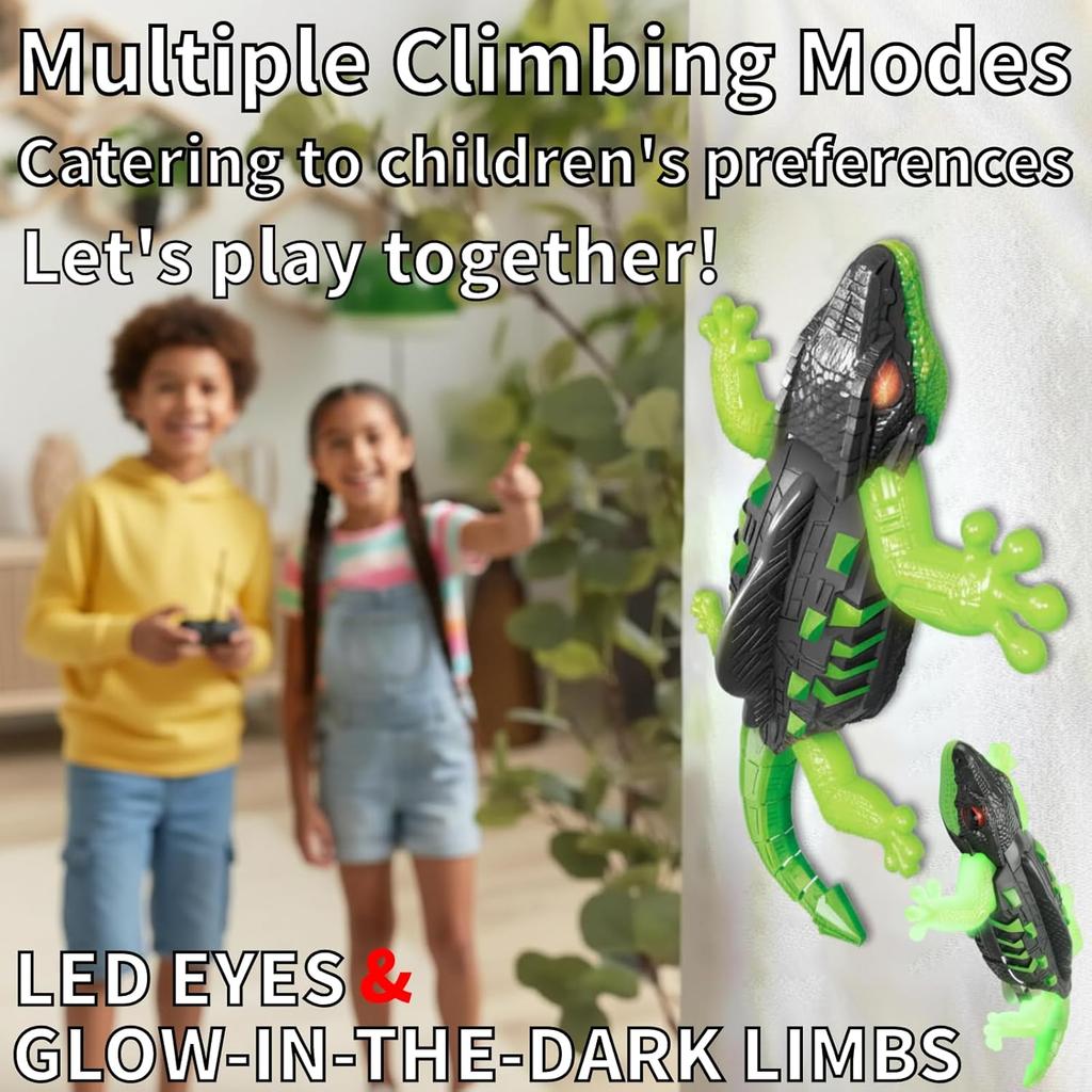 Wall Crawler Gecko Remote Control Cars, Glow in The Dark Wall Climbing Gecko RC Toy Lizard Toys for Kids, Electric Wall Crawling Crawler Lizard Robot