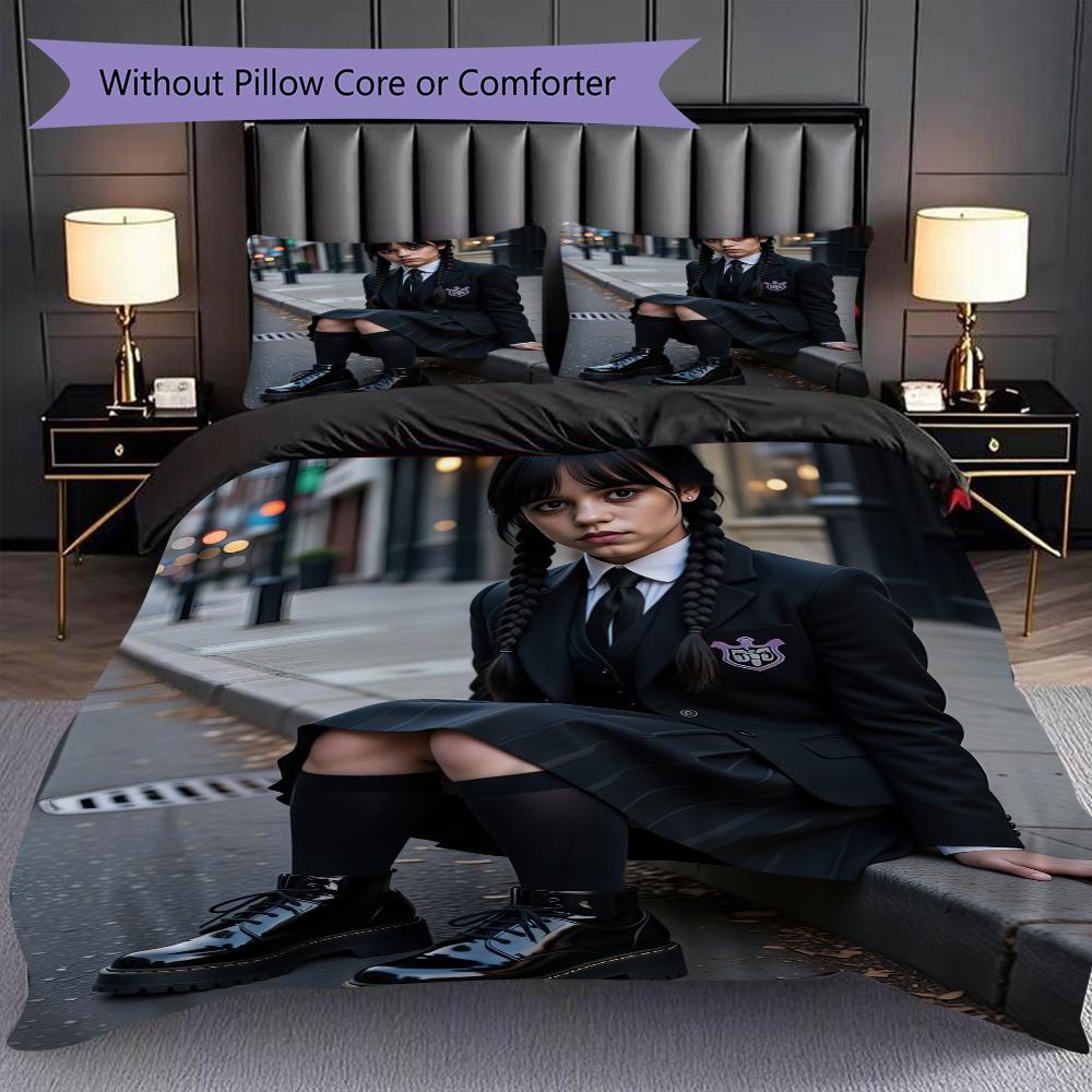 1PC Wednesday pattern Bedding Quilt Set Quilt Cover Pillowcase Home Decoration Birthday Gift (1 * duvet cover + 2 * pillowcase, without core)