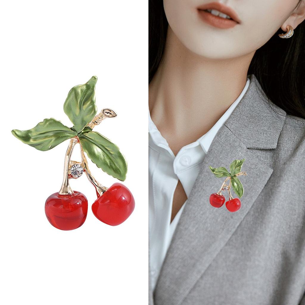 Enamel Alloy Rhinestone Cherry Fruit Brooch Simple Fashion Women Versatile Pin Accessories AVE