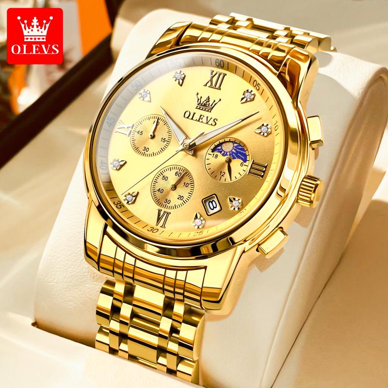 New Gold Watch OLEVS Quartz Watch for Men Chronograph Stainless Steel Luminous Waterproof Wristwatch Business Men's Watches