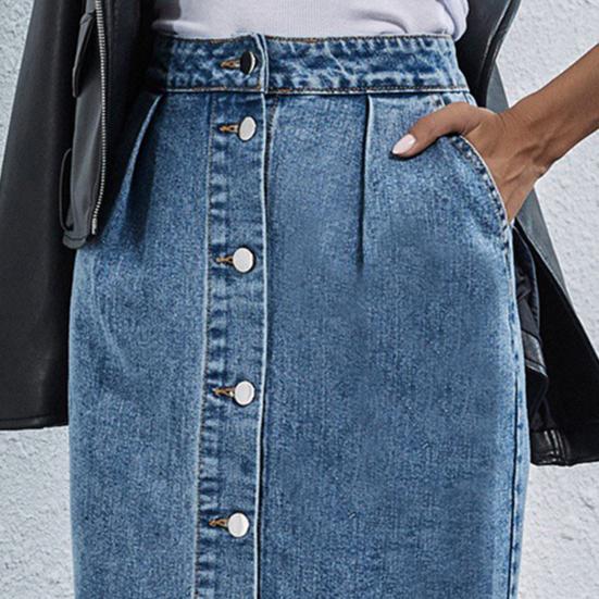 Юбка-карандаш с запахом на бедрах, однобортная, наклонные карманы, разрез спереди, модная высокая