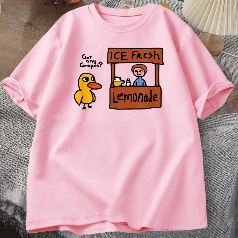 Fun And Cute Duck Pure Cotton Printed Mens And Womens Clothing Personalized Loose Short Sleeved Summer New Round Neck Tshirt