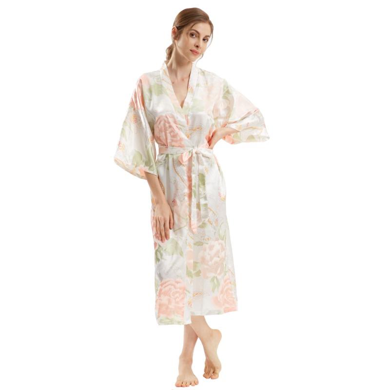 Очень длинный искусственный шелковый атлас, модный темперамент, элегантный большой пионовый шелковый халат, взрывное платье для подружки невесты, утренний халат и кимоно