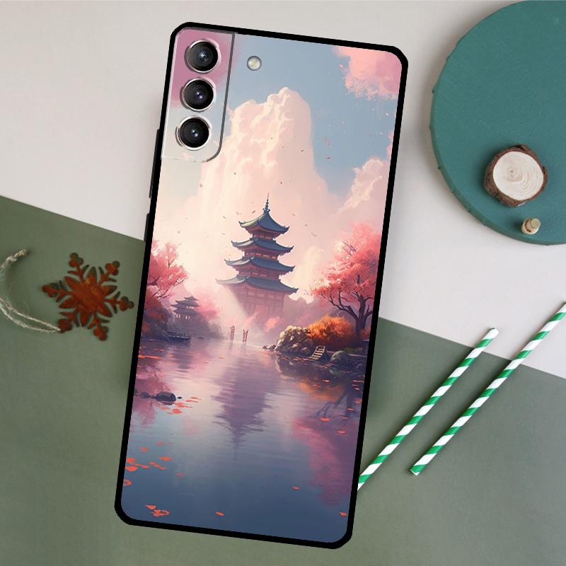 Японское искусство Храм Сакура Чехол Для Samsung Galaxy S23 Ultra S8 S9 S10 S22 Plus Note 10 20 Ultra S20 FE S21 FE Чехол