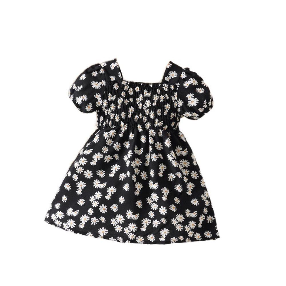 Square Collar Summer Flower Dress Puff Sleeve Toddle Dress Baby Girls Princess Dress Summer