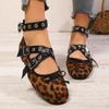 Fashion Luxury Designer Leopard Ballet Flats Women Fashion Metal Buckle Wide Strap Women Shoes Low Heel Mary Jane Shoe Zapatos De Mujer