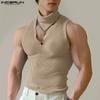 Men Turtleneck V Neck Sleeveless Vest Knitted Muslce Men Tank Tops