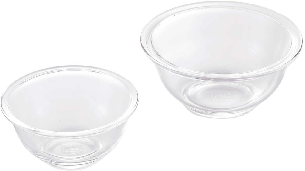 iwaki Glass Wide Mouth Design for Easy Low Center of Gravity for Bowls Heat-Resistant Bowls, Round, 2-Piece Set, Microwave/Oven/Dishwasher Safe,