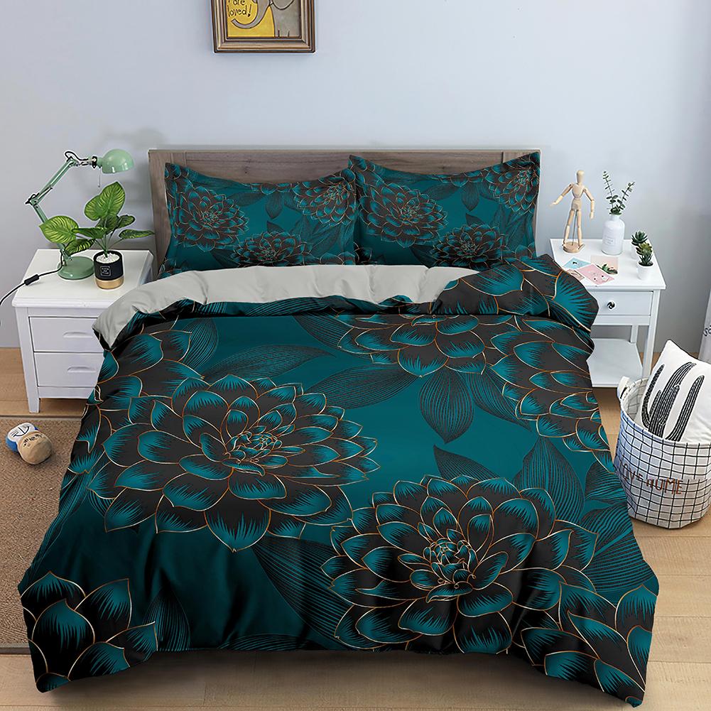 Тропические цветы King Queen Комплект постельного белья Красочный винтажный цветочный пододеяльник Зеленые листья Покрывало из полиэстера Покрывало