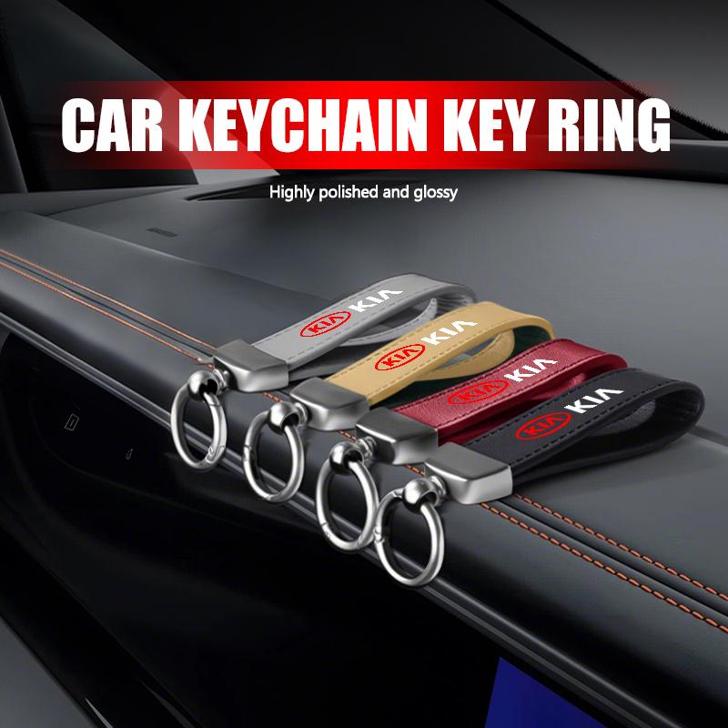 YNAZ6 Leather Rope Keychain Car Logo Keychain Classic Metal Key Holder Accessories For KIA Ceed Sportage Rio K5 K2 Optima Cerato Venga