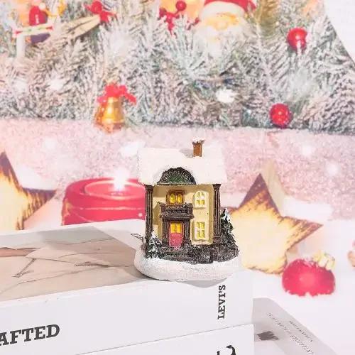 Glowing Christmas Cabin House with Led Lights Christmas Story Village Houses Festival Ornament Christmas Atmospheres Decor Props