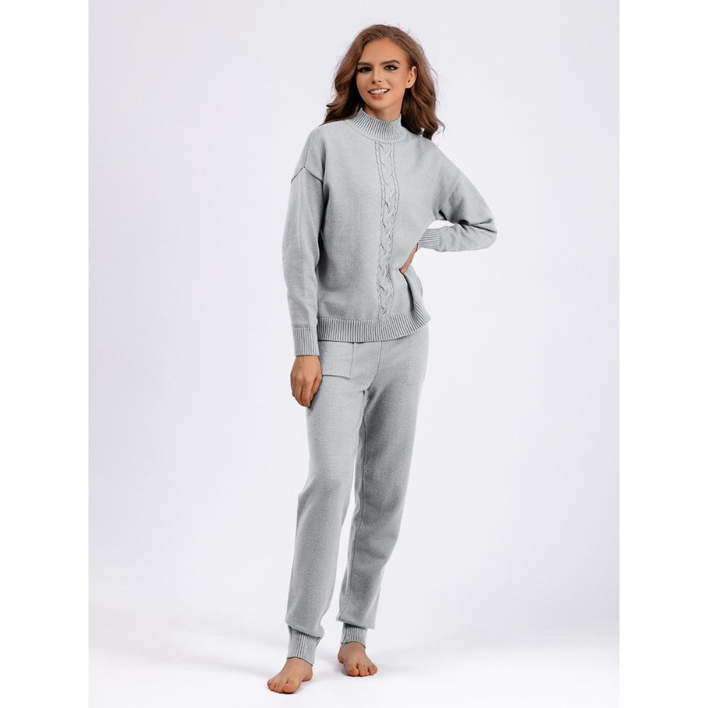 GMXIA Women's Autumn and Winter Semi-high Neck Twisted Knit Set, Casual Sweater, Pullover, Two-piece Set