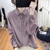 Solid Color Retro Cotton and Linen Shirt Women's Spring and Autumn New Style Lace Stitching Long-sleeved Loose Bottoming Shirt