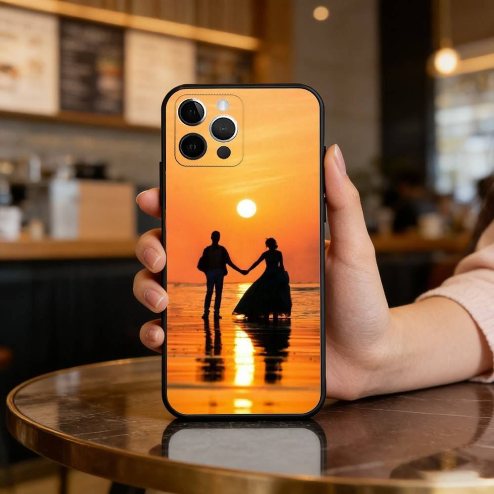 Чехол для телефона с силуэтами романтической пары для iPhone 17,16,15,14,13,12,11 Plus,Pro Max,Мягкий силиконовый черный чехол