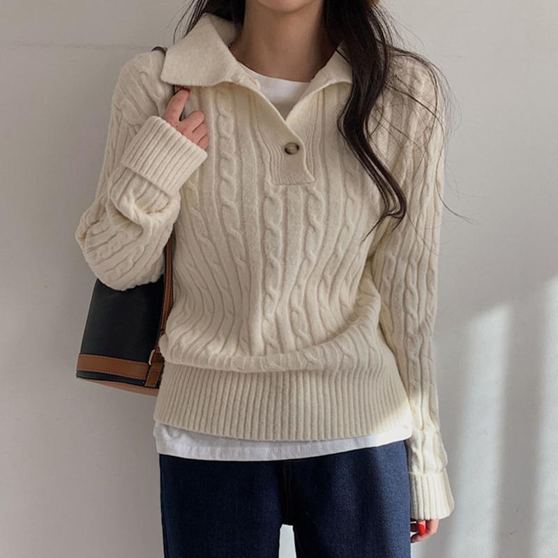 Трикотаж в стиле ретро, ​​женский свитер с отворотами, повседневный пуловер, топ