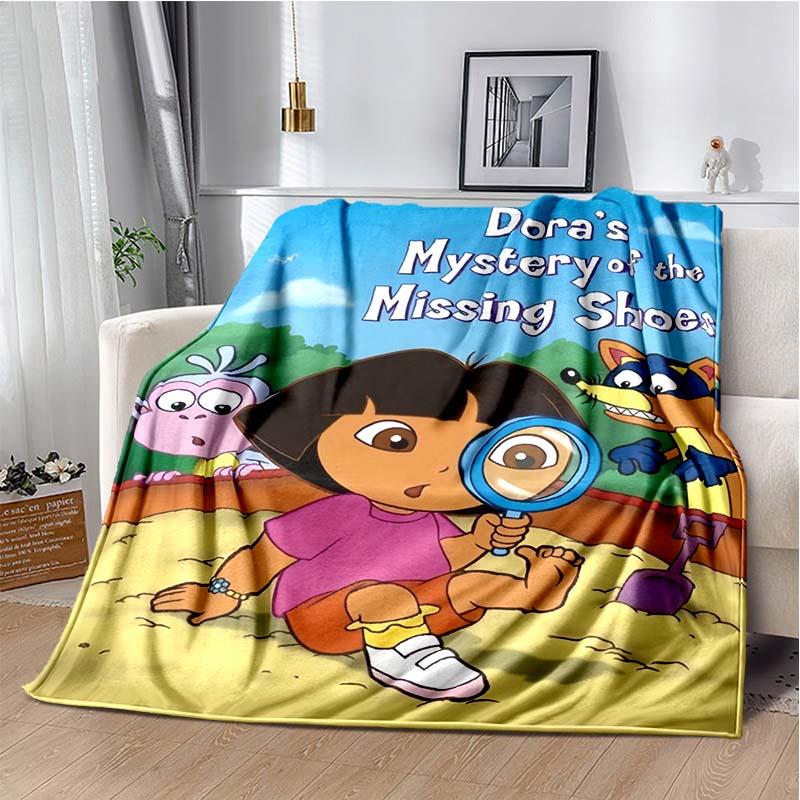 Angel Explorer Girl with Map Print Flannel Blanket, Cloudy Sky Throw Blanket