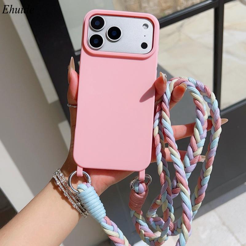 Ударопрочный чехол-шнурок для iPhone 17 Pro Max 14 12 11 13 15 16 Plus Air Candy Crossbody Шнурок на шею Плетеный ремешок Мягкий ТПУ чехол