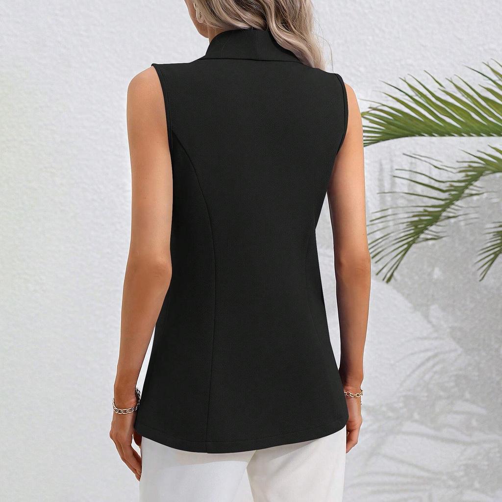 Женская мода однотонный кардиган на одной пуговице без рукавов с круглым вырезом пальто