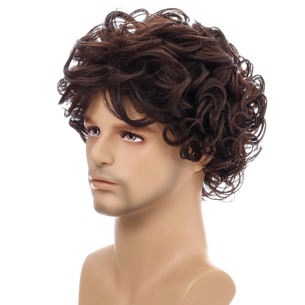 Synthetic Men's Wig Short Black Brown Wig Male Curly Haircut Man Guys Natural Wig Perm Curls Wig Cosplay Halloween Costume