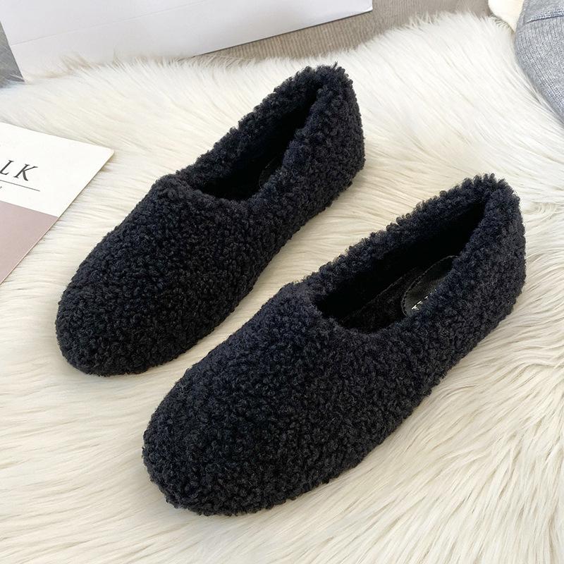 Lambwool Moccasins Femme Winter Cotton Shoes Women Warm Plush Loafers Comfy Curly Sheep Fur Flats Woman Large Size 40-43