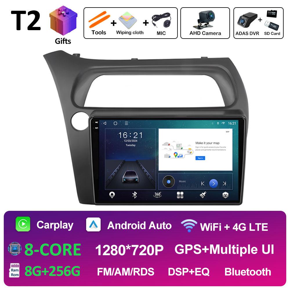 Беспроводной Android Auto Carplay для Honda Civic Хэтчбек 2006 2007 2008 2009 - 2011 Автомагнитола Видео Мультимедийный плеер Вентилятор охлаждения