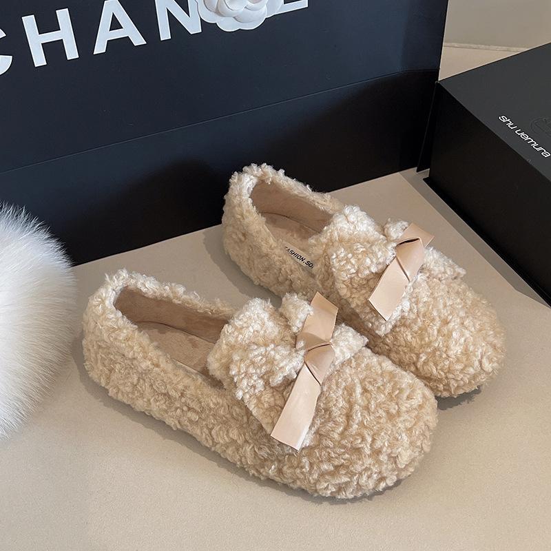 Интернет-знаменитость фея ветер пушистые туфли женская обувь осень-зима 2025 новая однопедальная теплая хлопковая обувь из овечьей шерсти