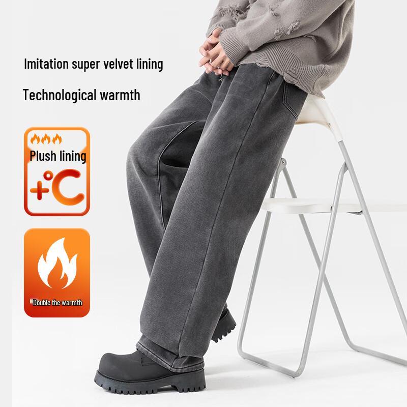 JEEP SPIRIT Мужские зимние выстиранные джинсы прямого кроя с флисовой подкладкой