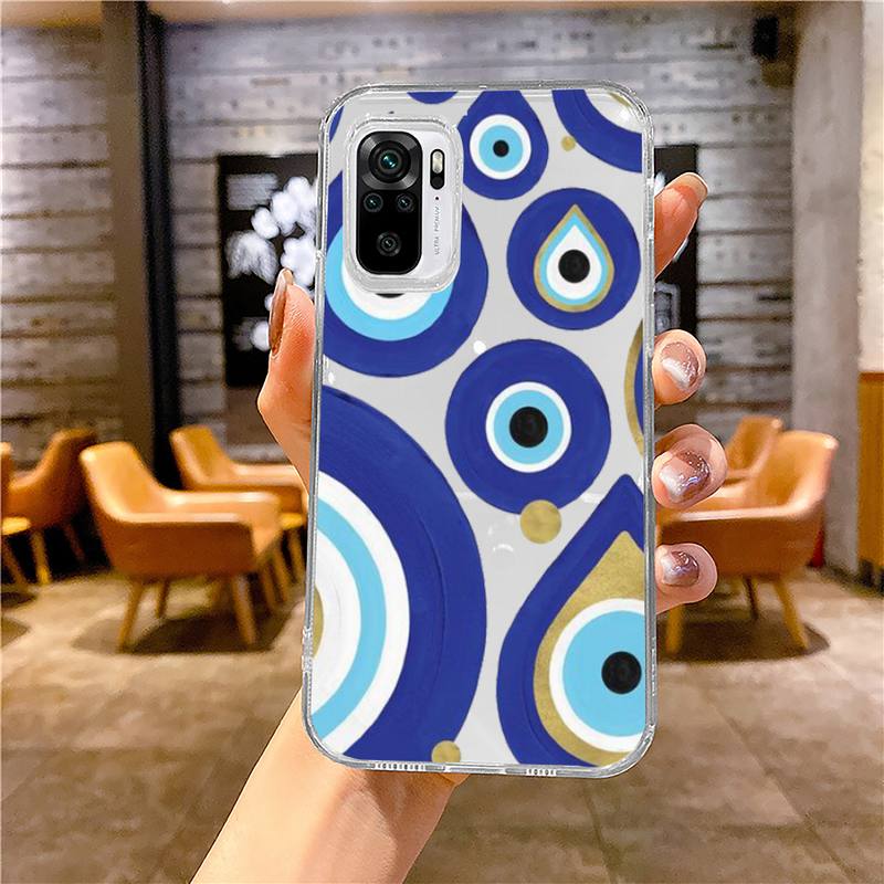 Lucky Evil Eye Blue Abstract Phone Case Transparent for Xiaomi Redmi Note X F Poco 10 11 9 7 8 3 I T S Pro Cover Shell Coque