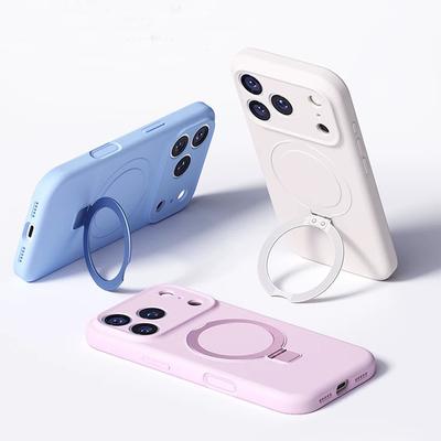 Жидкий силиконовый чехол для iPhone 17 16 15 14 13 12 11 Pro Plus Max Air Magsafe Металлическая подставка Защита объектива Полная защита Тонкий чехол-накладка