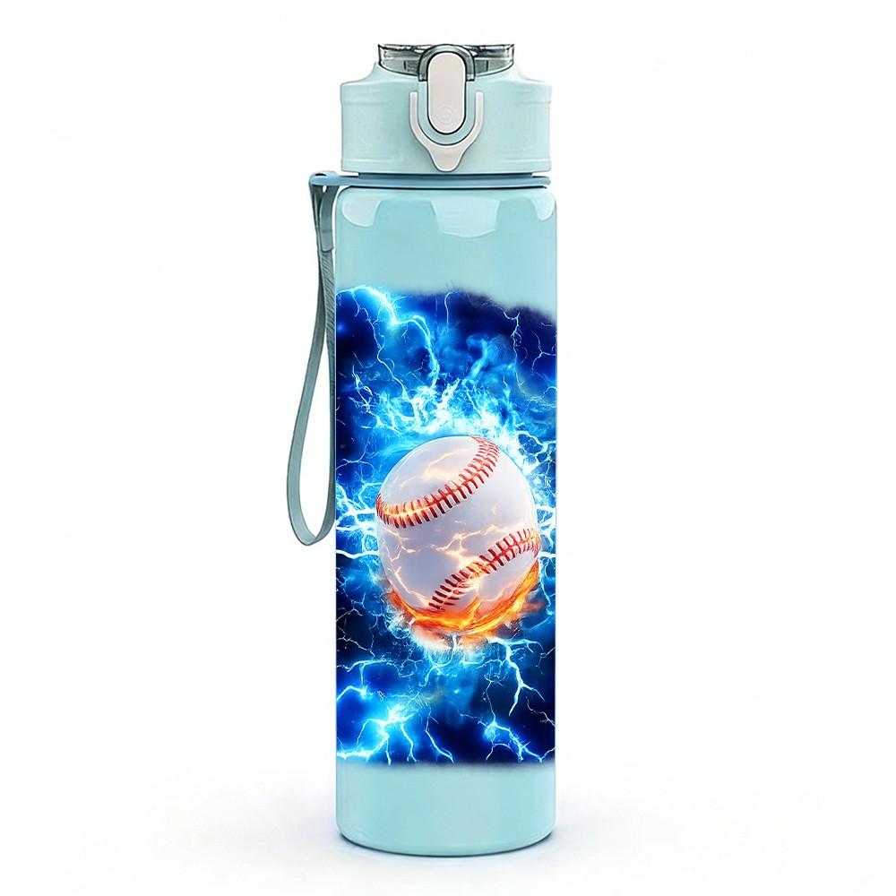 1PC Blue Energy Lightning Soccer Print 750ml Color Plastic Sports Water Bottle Leakproof Flip Straw Lid Suitable for Sports Office Home Use