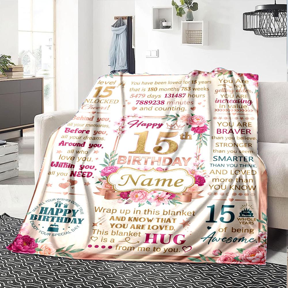 15Th Birthday Celebration Customize Your Name Blanket Warm Comfortable And Soft Blankets Are Suitable For Home Lunch Break Blanket Office Sofa Sofa