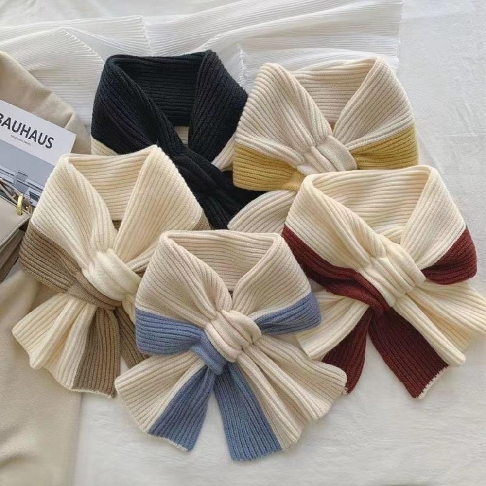 Knitting Shawl Wrap Mixed Color Neck Warmer Elegant Cross Scarf