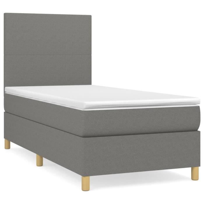 3142138 vidaXL Divan Bed and Mattress Dark Grey 90x190 Cm Fabric