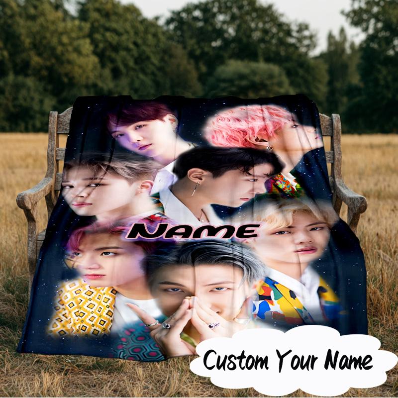 Custom Name Star Collage K-pop Blanket Ideal Bedding Blanket Perfect for Travel, Camping, Living Rooms, Offices, Sofas, Fan Christmas gift