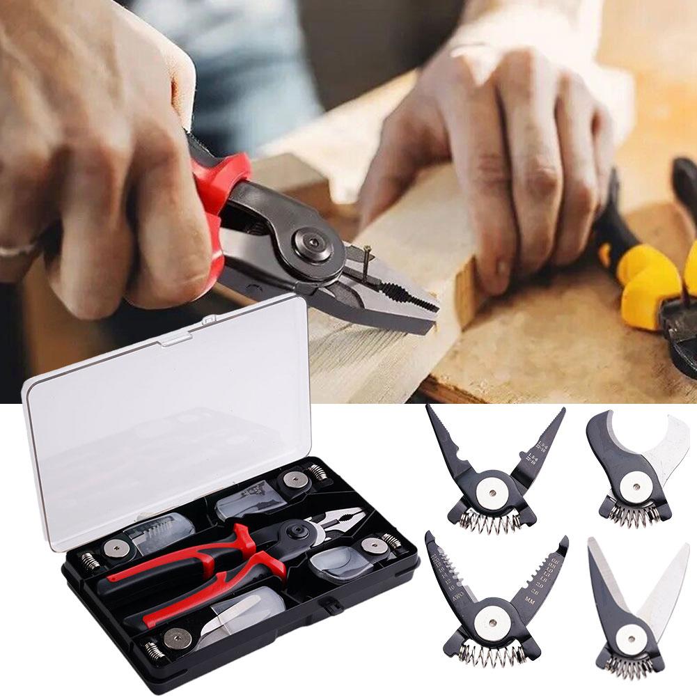 5-in-1 Multi-functional Head Changing Pliers Special Suit for Cutting, Stripping and Crimping Electricians