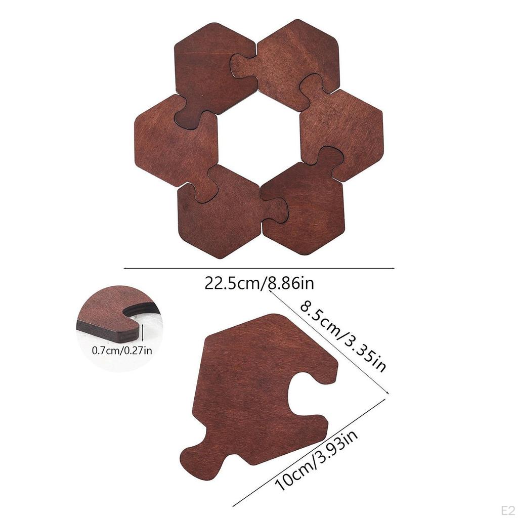 6Pcs Wooden Coaster Cup Coasters Reusable Puzzle Tea Pad Drink Jigsaws for End