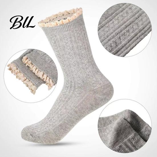 Forest Style Hollow Lace Socks Ruffle Crew for Women, Cotton Frilly Socks, Soft Breathable Blend Casual Ankles Daily Wear And Fashionable Layering