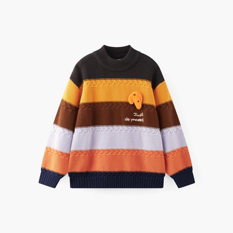 [Vip][Vip]Mqd Children's Clothing Boys' Sweater Knitwear Spring and Autumn New Style Children's Colorful Striped Half-Turtleneck Sweater