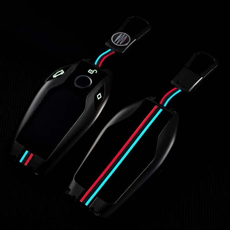 Чехол для автомобильного ключа из силикона и углеродного волокна со светодиодным дисплеем для BMW 5 7 серии G11 G12 G30 G31 G32 I8 I12 I15 G01 X3 G02 X4 G05 X5 G07 X7