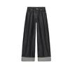 Fall New Women's Clothing French Five-Pocket Design Loose High Waist Straight-leg Flanging Denim 6147184